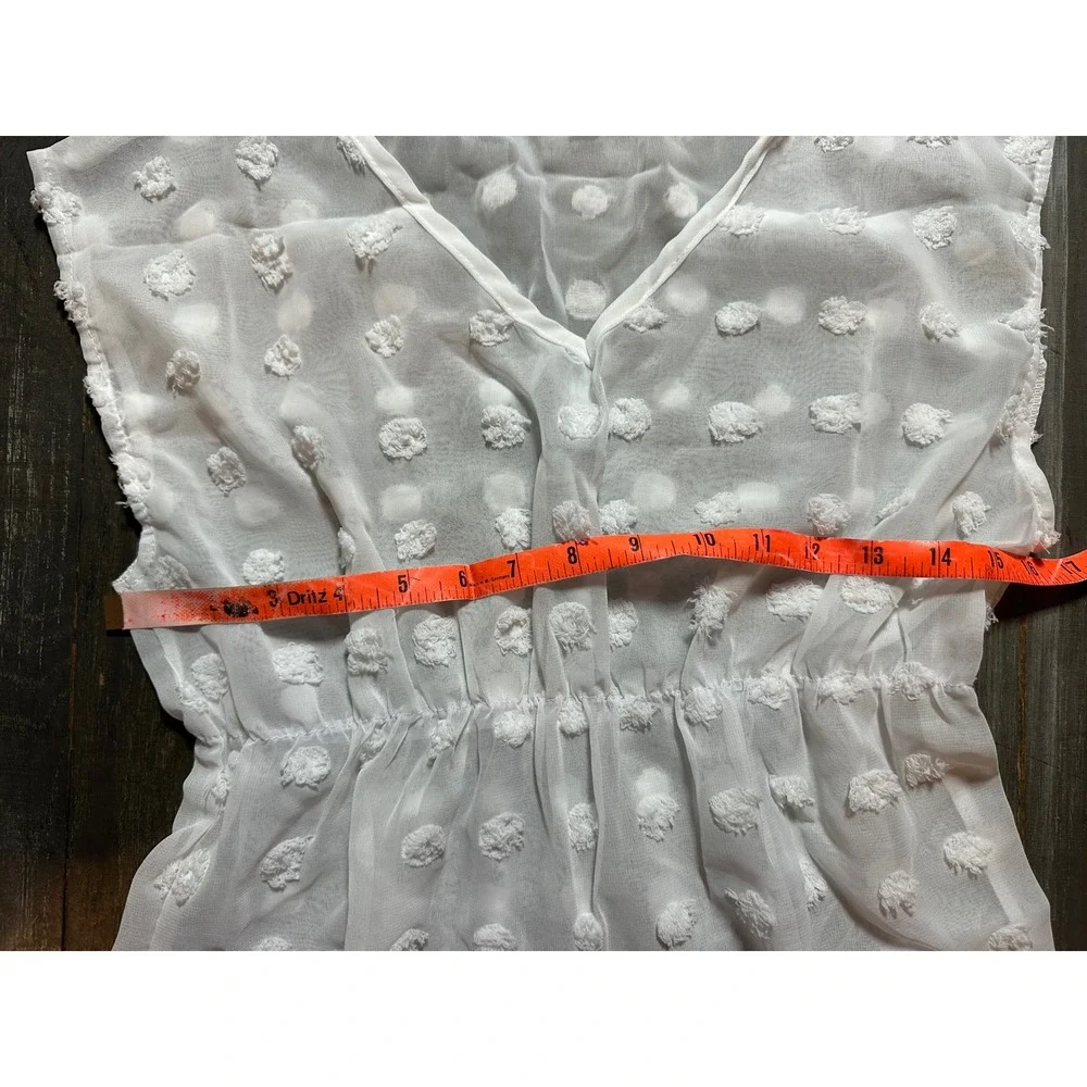 White Swiss Dot Pom Pom Beach Cover Up Tunic Dress Kids V-Neck